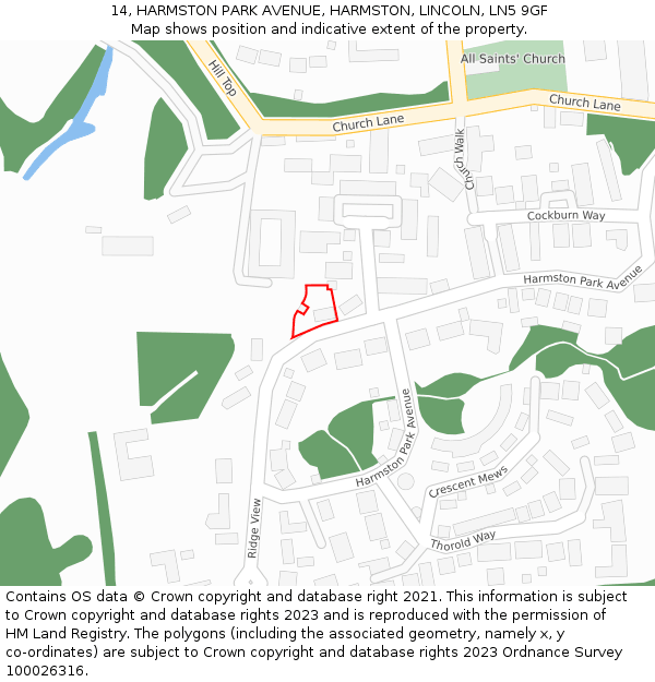 14, HARMSTON PARK AVENUE, HARMSTON, LINCOLN, LN5 9GF: Location map and indicative extent of plot