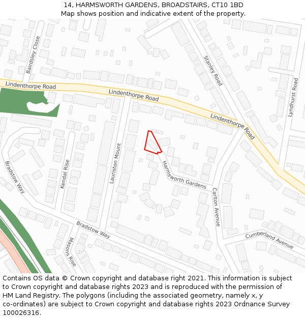 14, HARMSWORTH GARDENS, BROADSTAIRS, CT10 1BD: Location map and indicative extent of plot