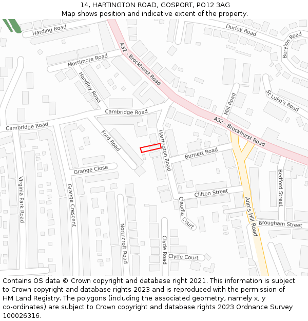 14, HARTINGTON ROAD, GOSPORT, PO12 3AG: Location map and indicative extent of plot