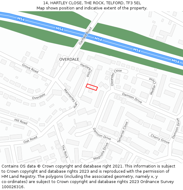 14, HARTLEY CLOSE, THE ROCK, TELFORD, TF3 5EL: Location map and indicative extent of plot