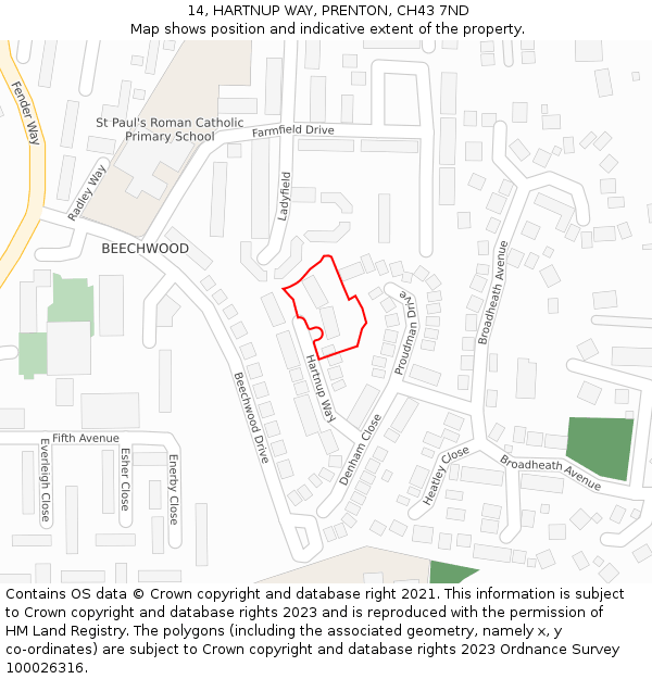 14, HARTNUP WAY, PRENTON, CH43 7ND: Location map and indicative extent of plot