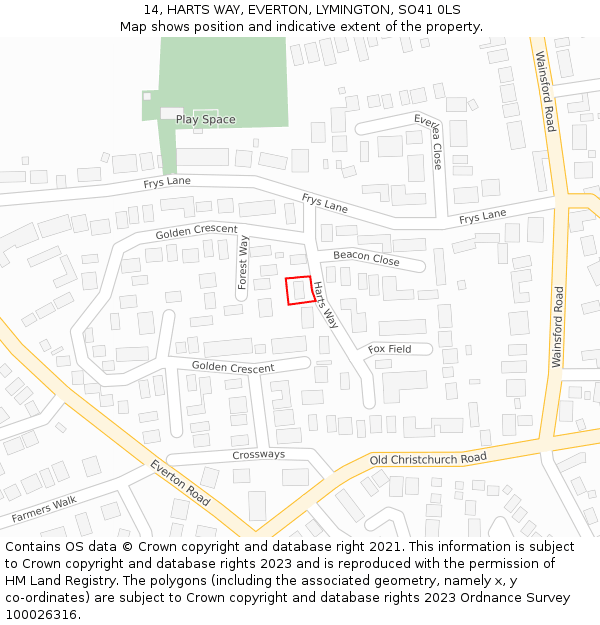 14, HARTS WAY, EVERTON, LYMINGTON, SO41 0LS: Location map and indicative extent of plot