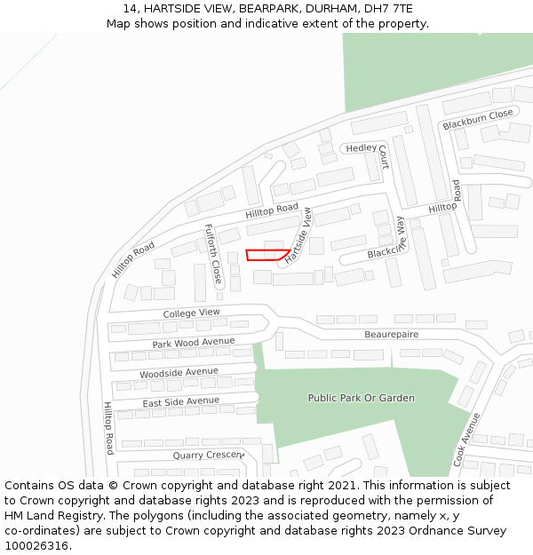 14, HARTSIDE VIEW, BEARPARK, DURHAM, DH7 7TE: Location map and indicative extent of plot