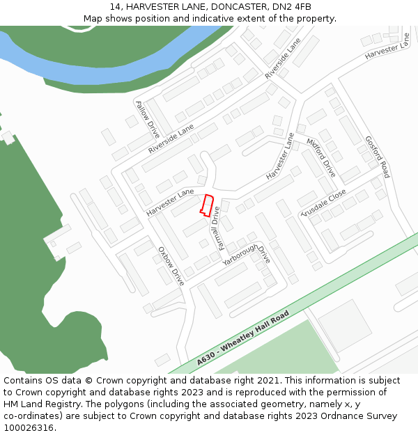 14, HARVESTER LANE, DONCASTER, DN2 4FB: Location map and indicative extent of plot