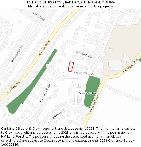 14, HARVESTERS CLOSE, RAINHAM, GILLINGHAM, ME8 8PA: Location map and indicative extent of plot