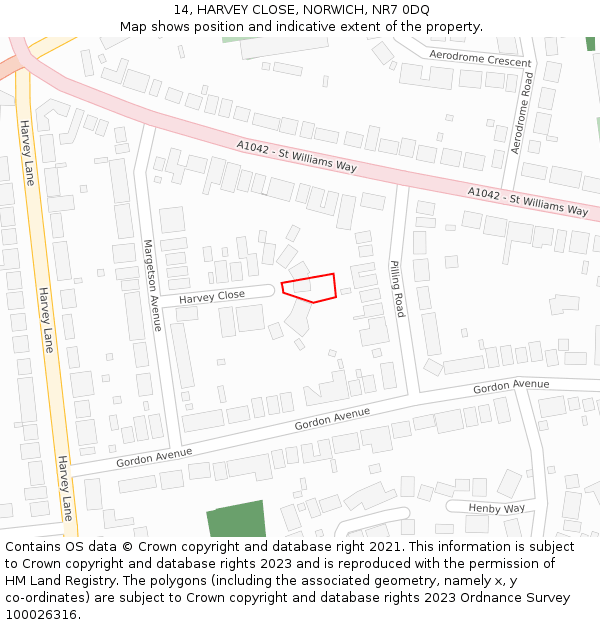 14, HARVEY CLOSE, NORWICH, NR7 0DQ: Location map and indicative extent of plot