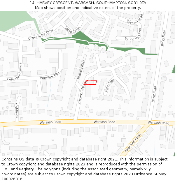 14, HARVEY CRESCENT, WARSASH, SOUTHAMPTON, SO31 9TA: Location map and indicative extent of plot