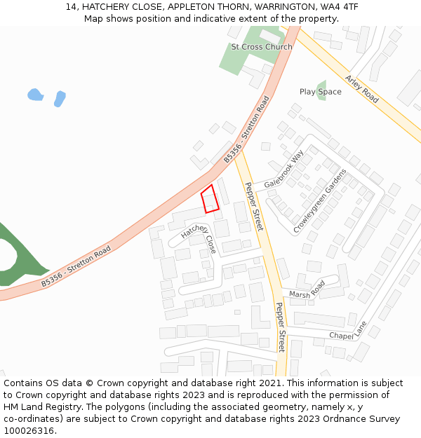 14, HATCHERY CLOSE, APPLETON THORN, WARRINGTON, WA4 4TF: Location map and indicative extent of plot