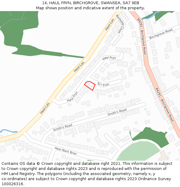 14, HAUL FRYN, BIRCHGROVE, SWANSEA, SA7 9EB: Location map and indicative extent of plot