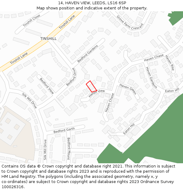 14, HAVEN VIEW, LEEDS, LS16 6SP: Location map and indicative extent of plot