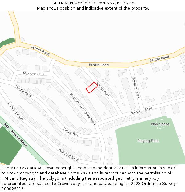 14, HAVEN WAY, ABERGAVENNY, NP7 7BA: Location map and indicative extent of plot