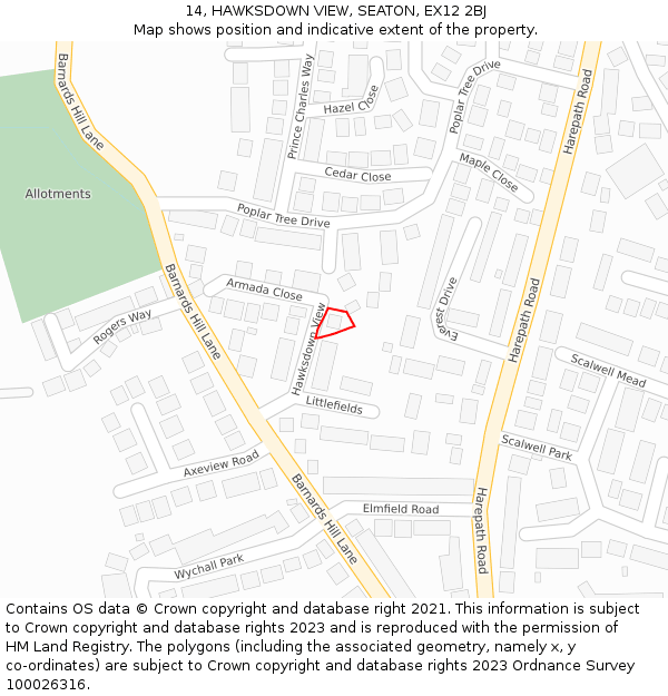 14, HAWKSDOWN VIEW, SEATON, EX12 2BJ: Location map and indicative extent of plot