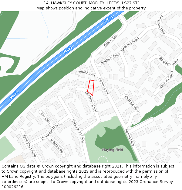 14, HAWKSLEY COURT, MORLEY, LEEDS, LS27 9TF: Location map and indicative extent of plot