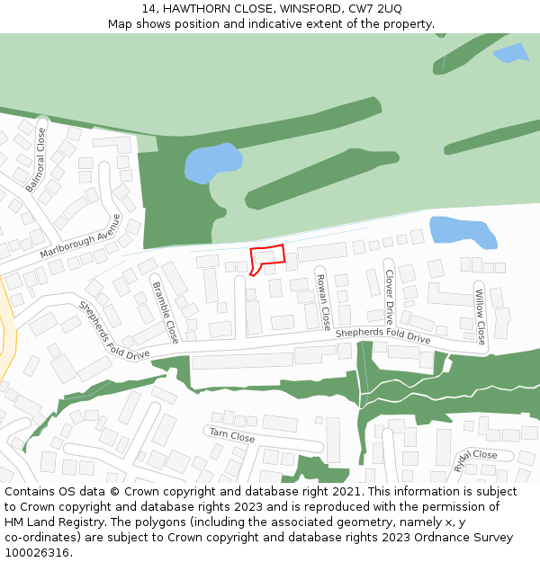 14, HAWTHORN CLOSE, WINSFORD, CW7 2UQ: Location map and indicative extent of plot