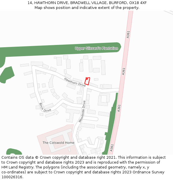 14, HAWTHORN DRIVE, BRADWELL VILLAGE, BURFORD, OX18 4XF: Location map and indicative extent of plot