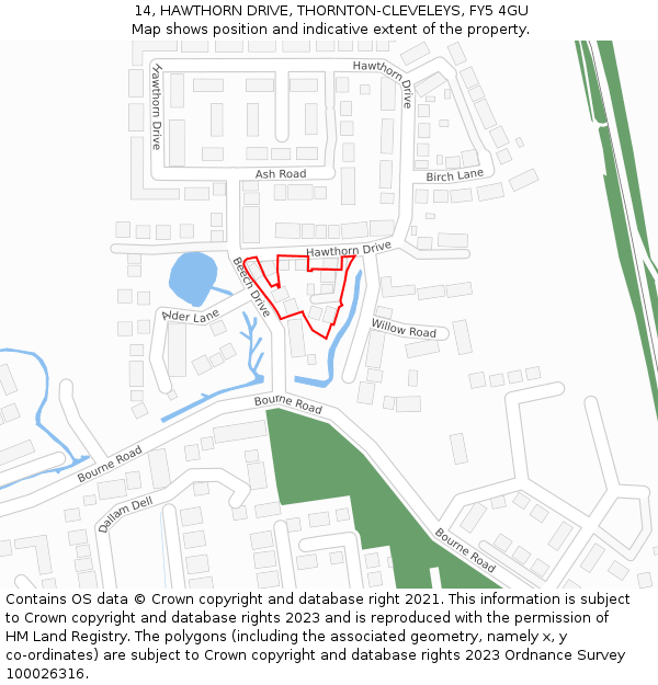 14, HAWTHORN DRIVE, THORNTON-CLEVELEYS, FY5 4GU: Location map and indicative extent of plot