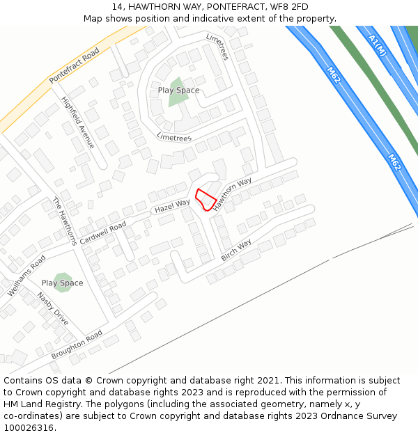 14, HAWTHORN WAY, PONTEFRACT, WF8 2FD: Location map and indicative extent of plot