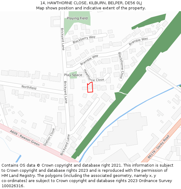 14, HAWTHORNE CLOSE, KILBURN, BELPER, DE56 0LJ: Location map and indicative extent of plot