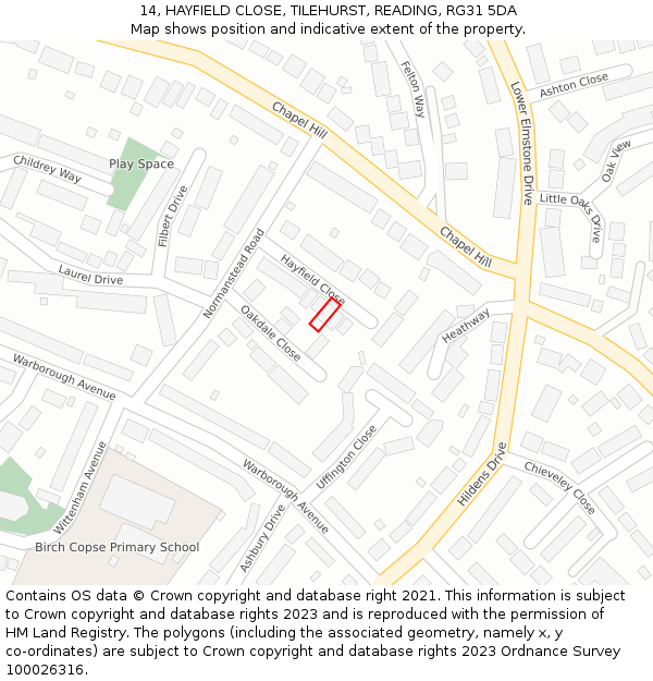 14, HAYFIELD CLOSE, TILEHURST, READING, RG31 5DA: Location map and indicative extent of plot
