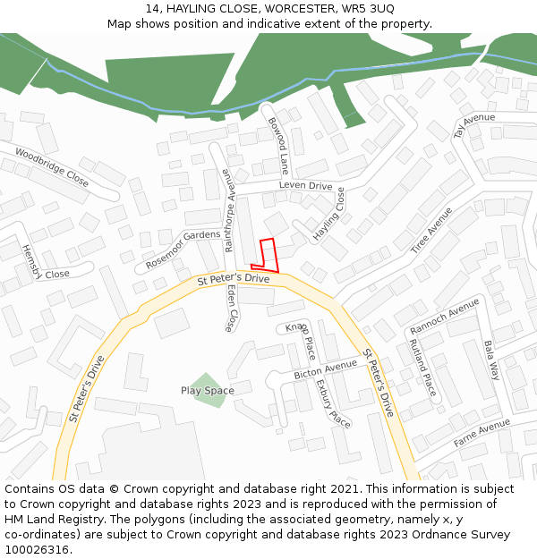 14, HAYLING CLOSE, WORCESTER, WR5 3UQ: Location map and indicative extent of plot