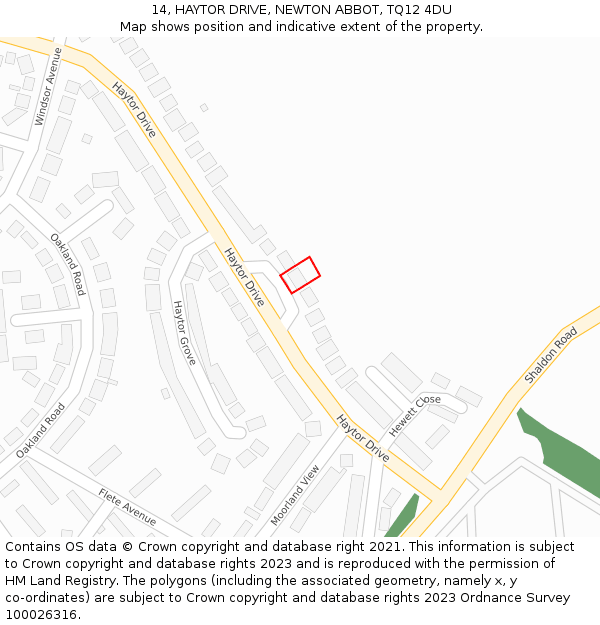 14, HAYTOR DRIVE, NEWTON ABBOT, TQ12 4DU: Location map and indicative extent of plot