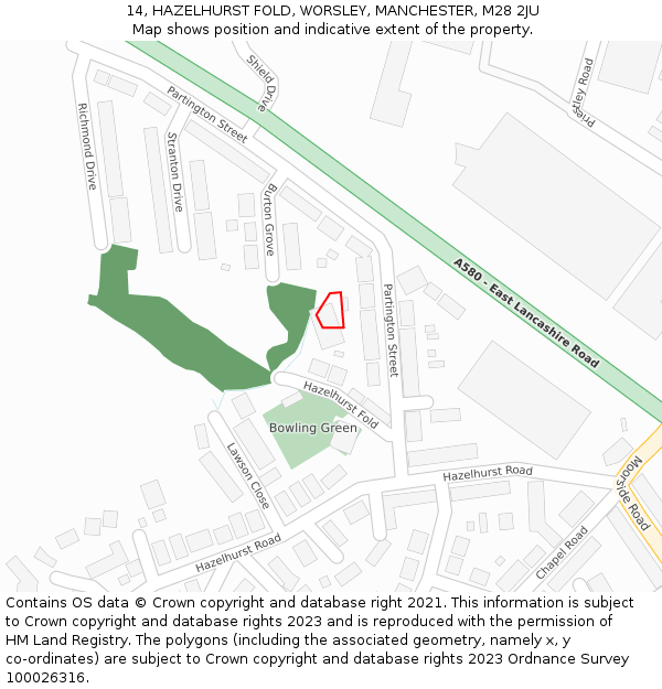 14, HAZELHURST FOLD, WORSLEY, MANCHESTER, M28 2JU: Location map and indicative extent of plot