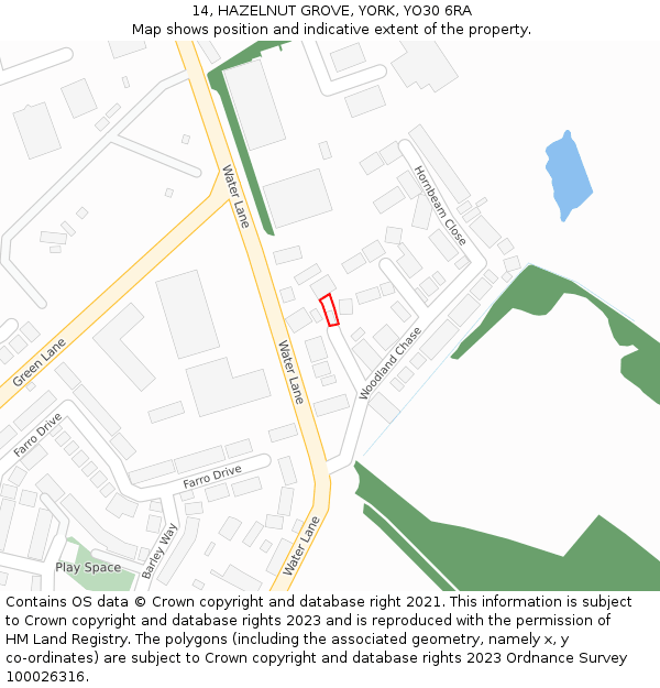 14, HAZELNUT GROVE, YORK, YO30 6RA: Location map and indicative extent of plot