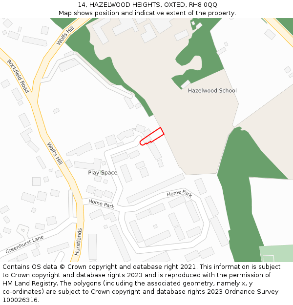 14, HAZELWOOD HEIGHTS, OXTED, RH8 0QQ: Location map and indicative extent of plot