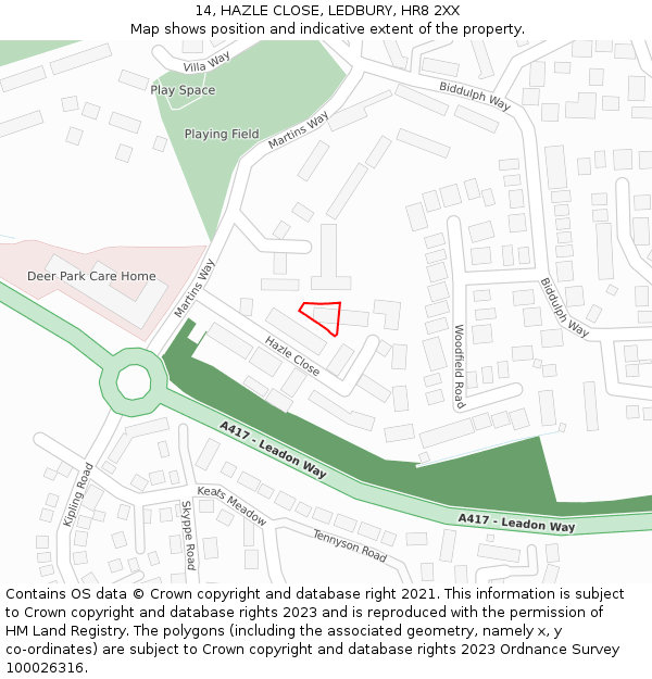 14, HAZLE CLOSE, LEDBURY, HR8 2XX: Location map and indicative extent of plot