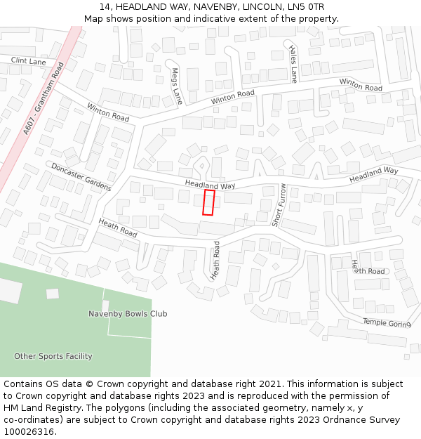 14, HEADLAND WAY, NAVENBY, LINCOLN, LN5 0TR: Location map and indicative extent of plot