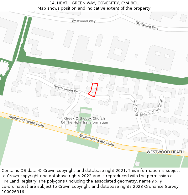 14, HEATH GREEN WAY, COVENTRY, CV4 8GU: Location map and indicative extent of plot