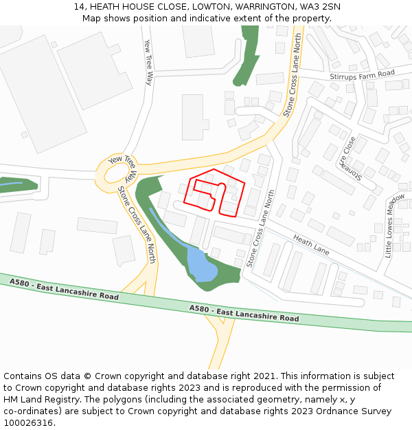 14, HEATH HOUSE CLOSE, LOWTON, WARRINGTON, WA3 2SN: Location map and indicative extent of plot