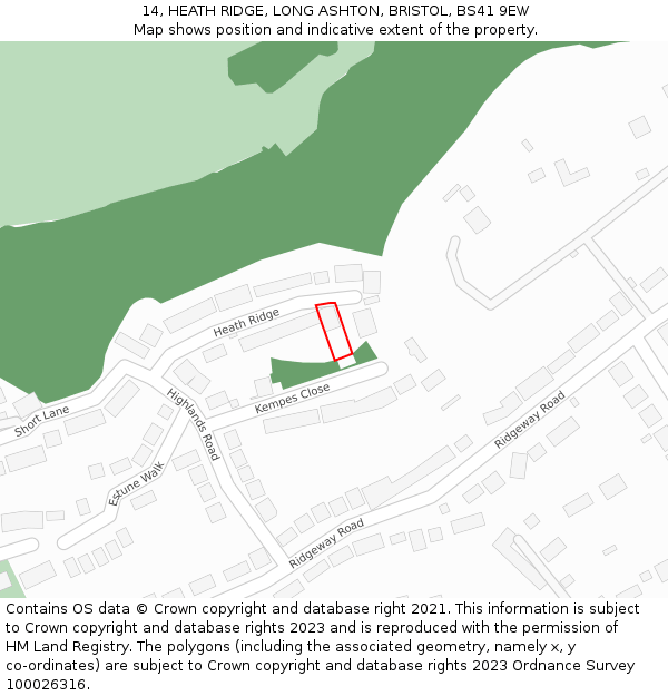 14, HEATH RIDGE, LONG ASHTON, BRISTOL, BS41 9EW: Location map and indicative extent of plot