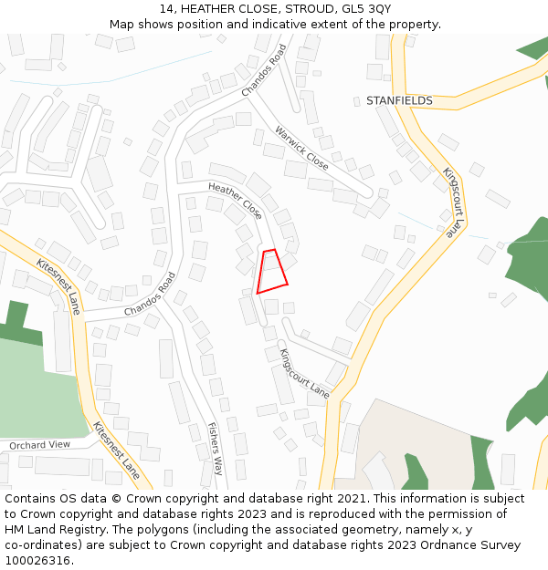 14, HEATHER CLOSE, STROUD, GL5 3QY: Location map and indicative extent of plot