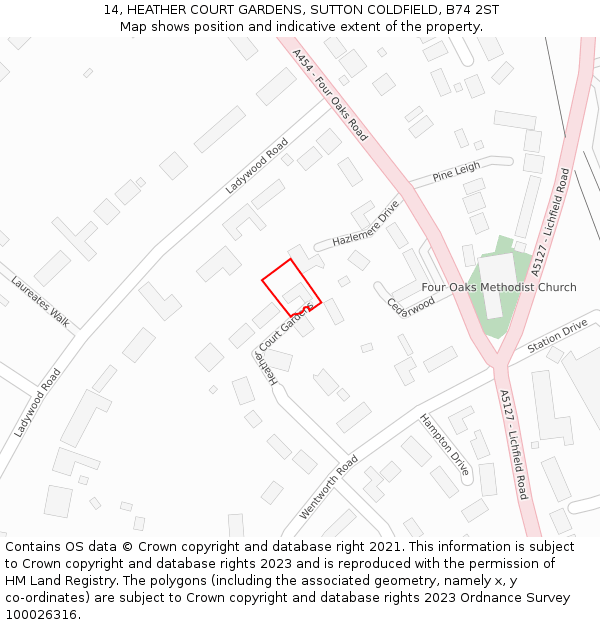 14, HEATHER COURT GARDENS, SUTTON COLDFIELD, B74 2ST: Location map and indicative extent of plot