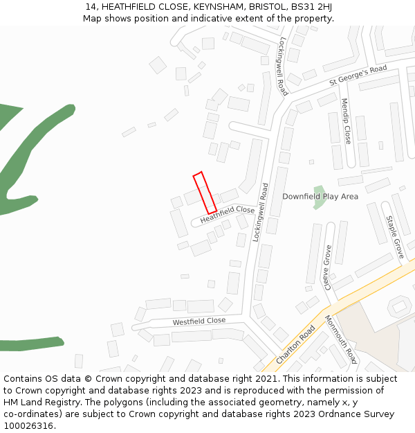 14, HEATHFIELD CLOSE, KEYNSHAM, BRISTOL, BS31 2HJ: Location map and indicative extent of plot