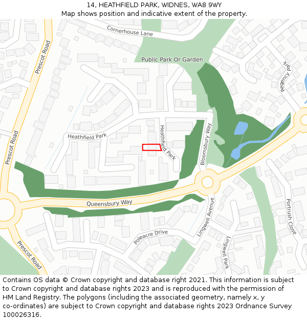 14, HEATHFIELD PARK, WIDNES, WA8 9WY: Location map and indicative extent of plot