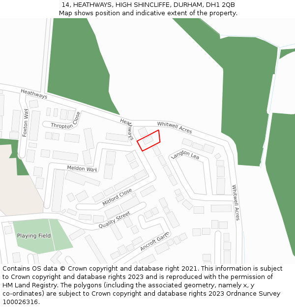 14, HEATHWAYS, HIGH SHINCLIFFE, DURHAM, DH1 2QB: Location map and indicative extent of plot