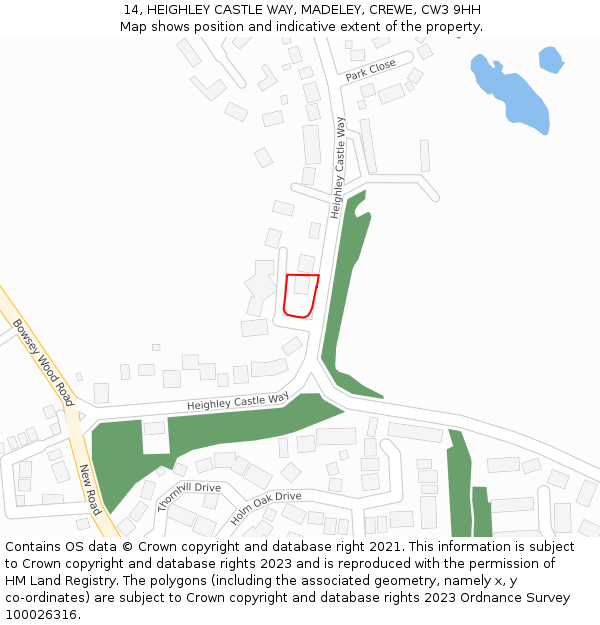 14, HEIGHLEY CASTLE WAY, MADELEY, CREWE, CW3 9HH: Location map and indicative extent of plot