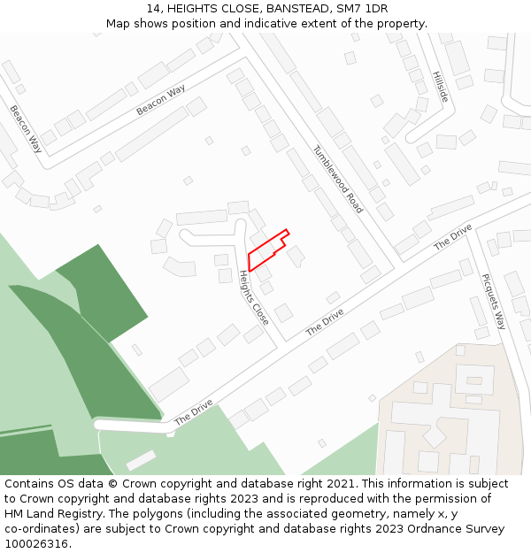 14, HEIGHTS CLOSE, BANSTEAD, SM7 1DR: Location map and indicative extent of plot