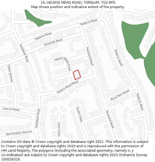 14, HELENS MEAD ROAD, TORQUAY, TQ2 8PD: Location map and indicative extent of plot