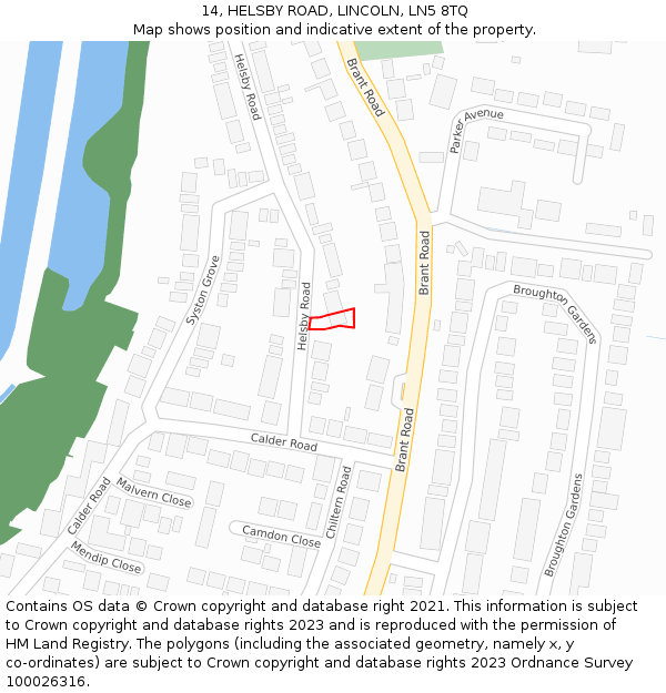 14, HELSBY ROAD, LINCOLN, LN5 8TQ: Location map and indicative extent of plot