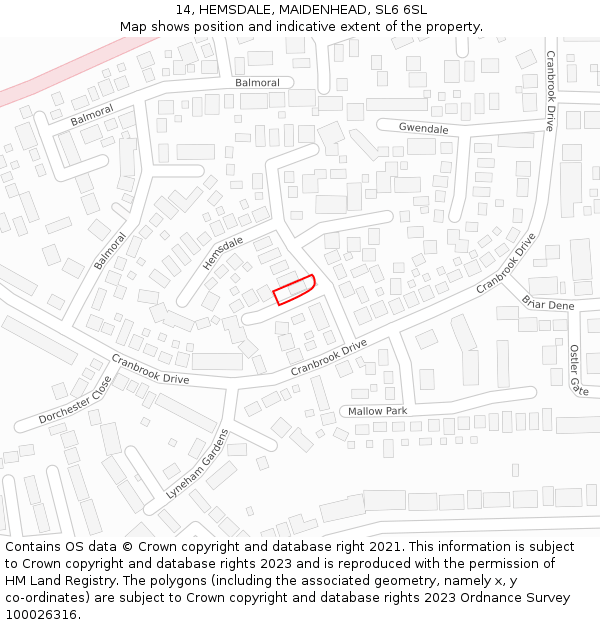 14, HEMSDALE, MAIDENHEAD, SL6 6SL: Location map and indicative extent of plot