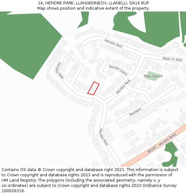 14, HENDRE PARK, LLANGENNECH, LLANELLI, SA14 8UP: Location map and indicative extent of plot