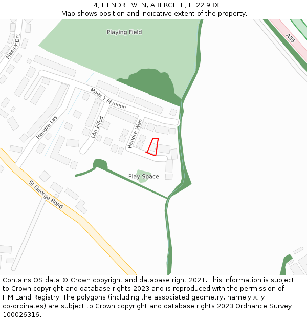 14, HENDRE WEN, ABERGELE, LL22 9BX: Location map and indicative extent of plot