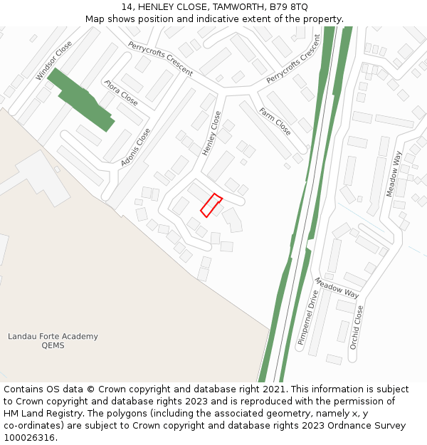 14, HENLEY CLOSE, TAMWORTH, B79 8TQ: Location map and indicative extent of plot