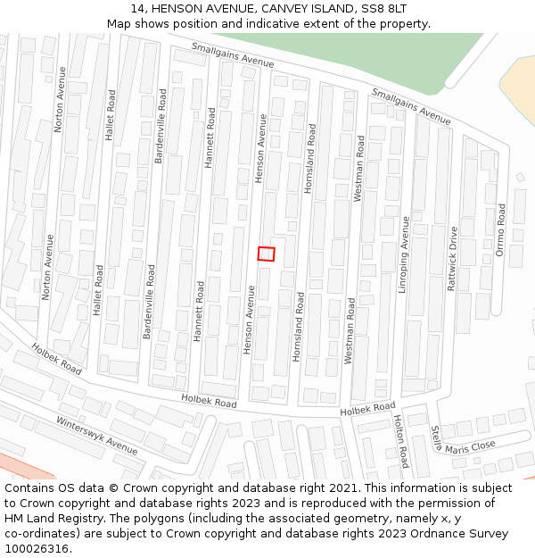 14, HENSON AVENUE, CANVEY ISLAND, SS8 8LT: Location map and indicative extent of plot