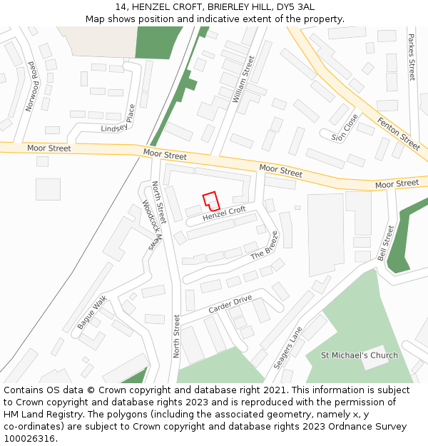 14, HENZEL CROFT, BRIERLEY HILL, DY5 3AL: Location map and indicative extent of plot