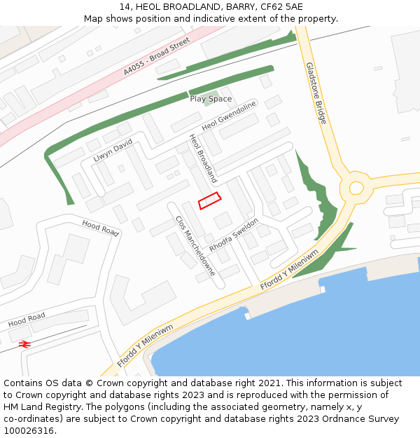 14, HEOL BROADLAND, BARRY, CF62 5AE: Location map and indicative extent of plot