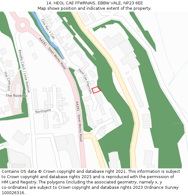14, HEOL CAE FFWRNAIS, EBBW VALE, NP23 6EE: Location map and indicative extent of plot